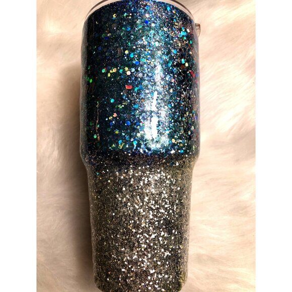 None Other - Alcohol Ink Tumbler 30 oz Stainless Steel Insulated Travel Mug Blue & Silver Cup